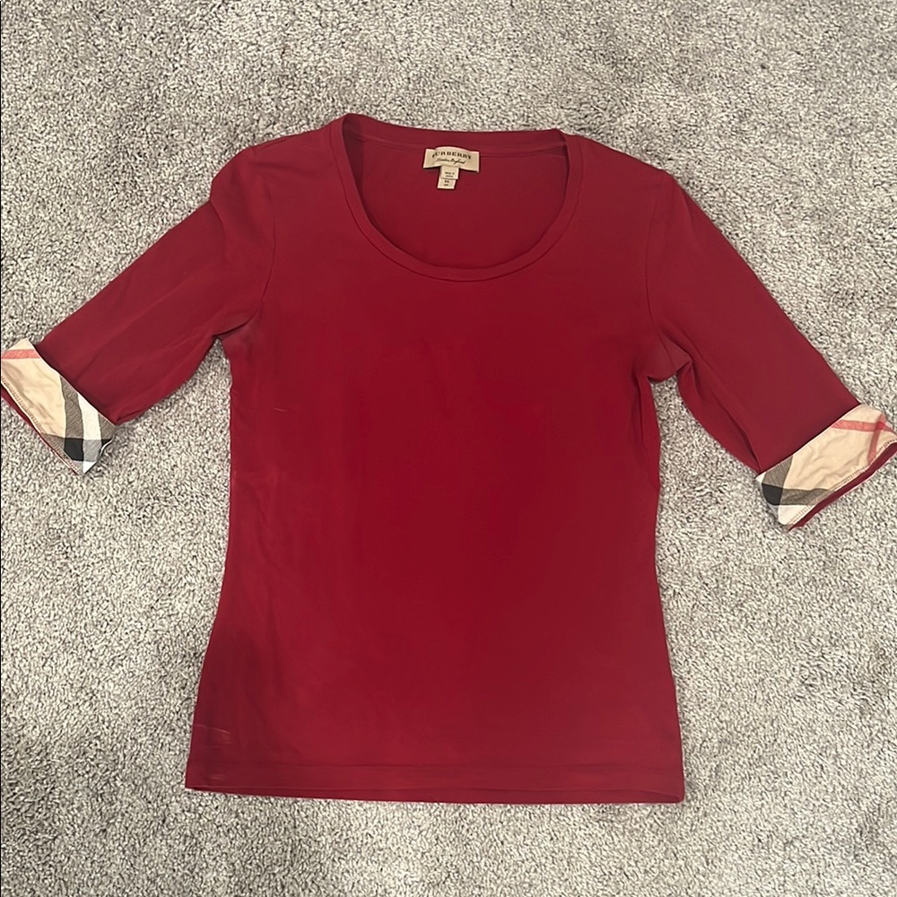 Women's Burberry Top with Patterned Sleeves